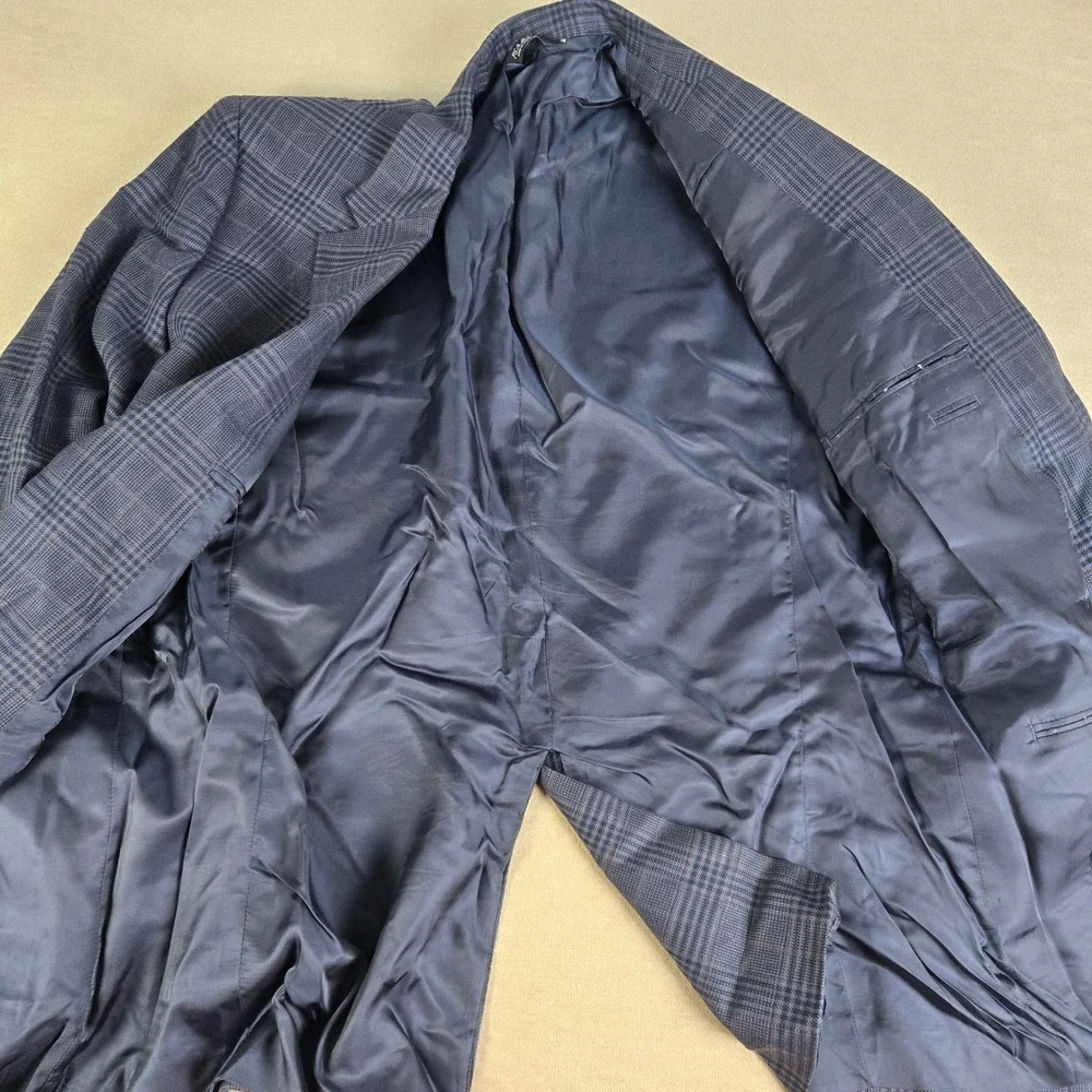 Jos A Bank Mens Plaid Blazer Sport Coat Blue Camel Hair Silk‎ Blend Two 46L